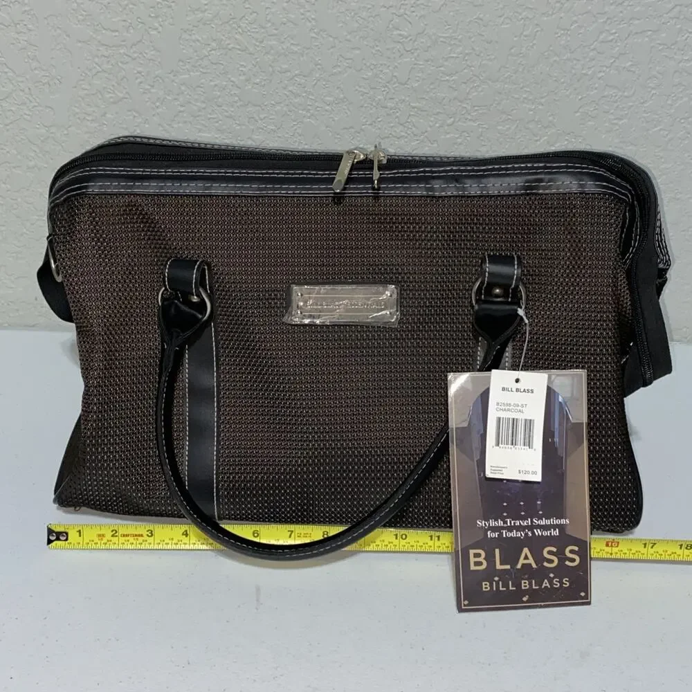 Bill Blass Essentials Designer Travel Bag Luggage Carry On‎ Brown Leather Canvas